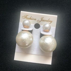 Distressed Pearl color Globe jacket earrings